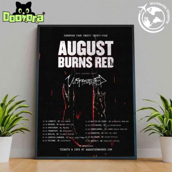 August Burns Red Europe Tour Dates 2025 Fan Gifts Home Decor Poster Canvas