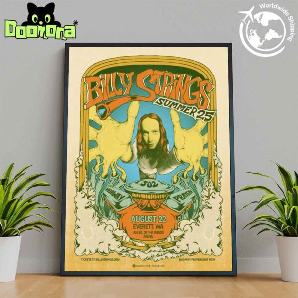 Billy Strings Summer Tour 2025 In Everett Washington On August 22 2025 Fan Gifts Home Decor Poster Canvas