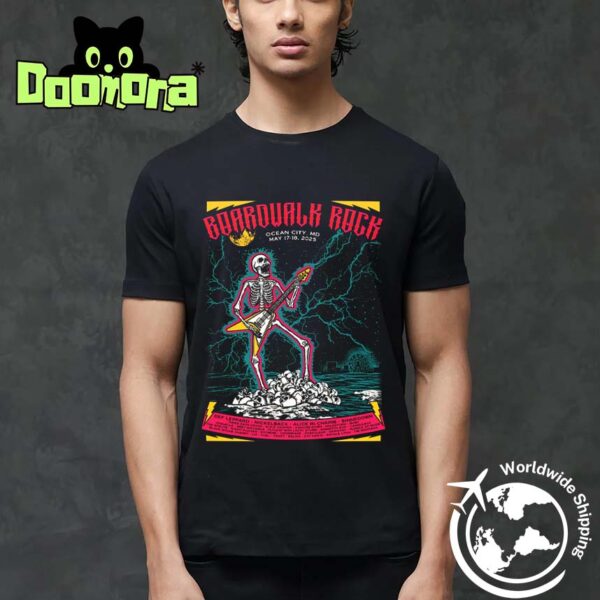 Boardwalk Rock Lineup At Ocean City MD On May 17 And 18 2025 Skeleton Playing Guitar Artwork Fan Gifts Classic T-Shirt