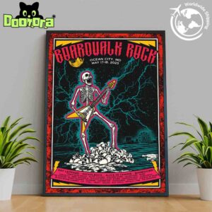 Boardwalk Rock Lineup At Ocean City MD On May 17 And 18 2025 Skeleton Playing Guitar Artwork Fan Gifts Home Decor Poster Canvas