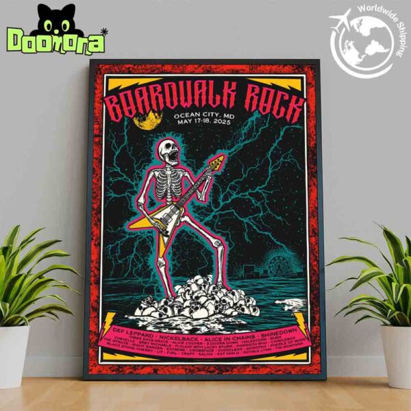 Boardwalk Rock Lineup At Ocean City MD On May 17 And 18 2025 Skeleton Playing Guitar Artwork Fan Gifts Home Decor Poster Canvas