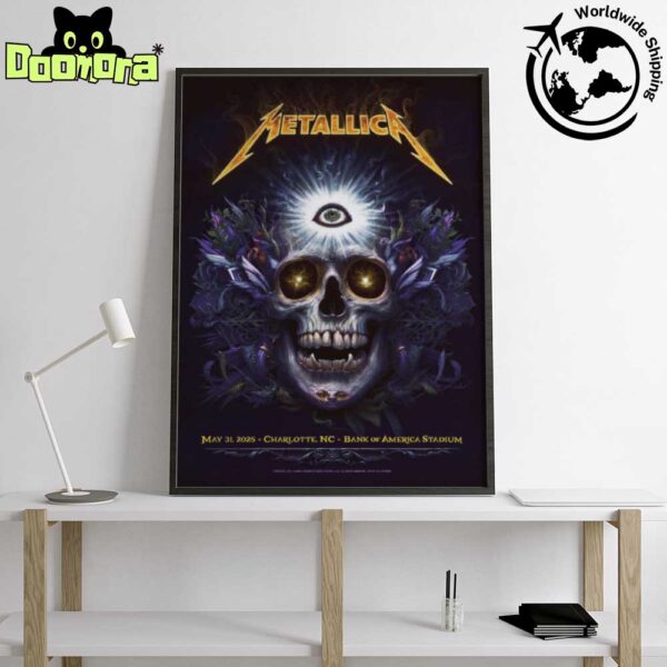 Metallica M72 Charlotte 2025 Poster For Charlotte North Carolina At Bank of America Stadium On May 31 2025 Skull With Third Eye Artwork Home Decor Poster Canvas