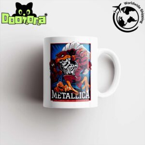 Metallica M72 Virginia Tech Poster In Blacksburg VA At Lane Stadium On May 7 2025 Skeleton Mascot HokieBird Artwork Ceramic Mug