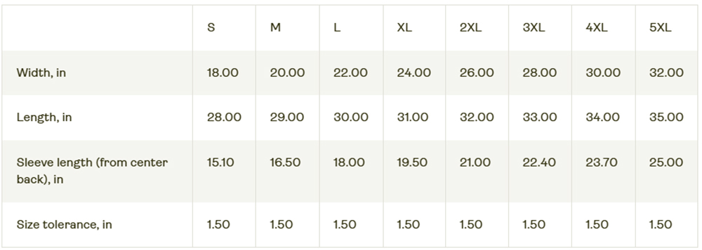 T Shirt Size Chart