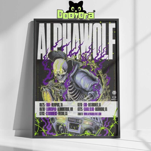 Alpha Wolf 2025 U.S. Tour Poster Featuring Electric Skeleton Artwork Home Decor Poster Canvas