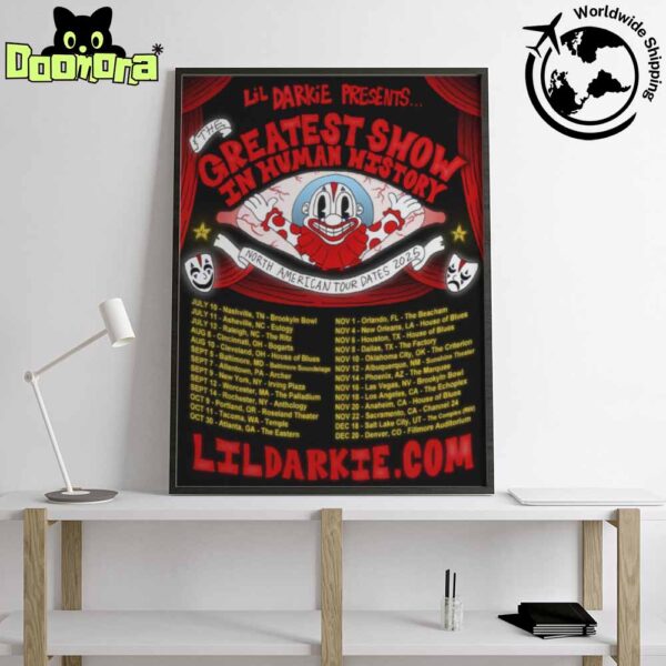 Lil Darkie The Greatest Show In Human History North American Tour Dates 2025 Fan Gifts Home Decor Poster Canvas