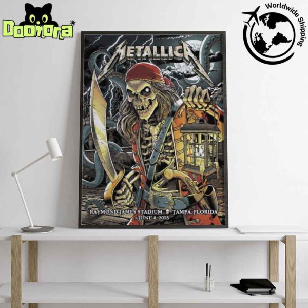 Metallica M72 Tampa 2025 Night 2 Poster In Tampa Florida At Raymond James On June 8 2025 The Skeletons Pirate Artwork Home Decor Poster Canvas