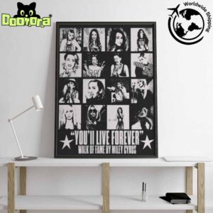 Miley Cyrus Walk Of Fame Collage Black And White Fan Gifts Home Decor Poster Canvas