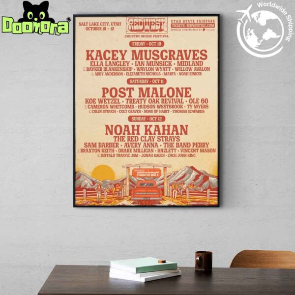 REDWEST Country Music Festival 2025 Lineup At The Utah State Fairpark On October 10-12 2025 Fan Gifts Home Decor Poster Canvas