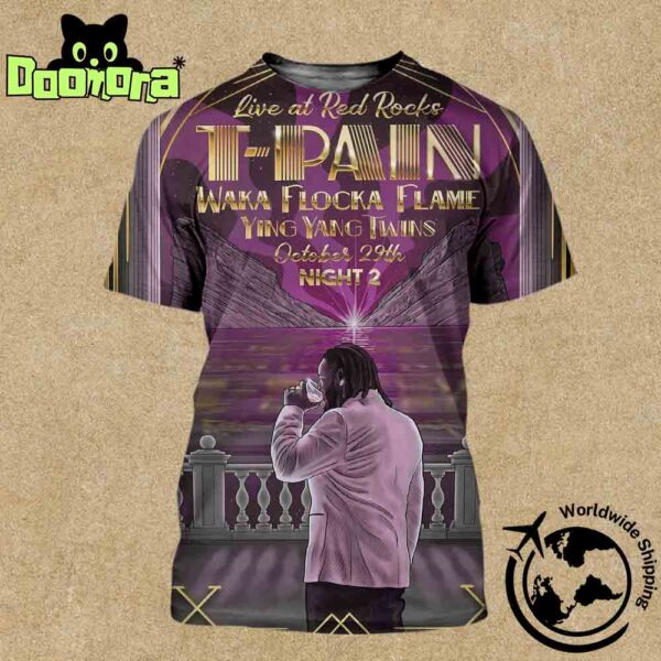 T-Pain TP20 Tour At Red Rocks On October 29th 2025 Artwork Fan Gifts All Over Print Shirt