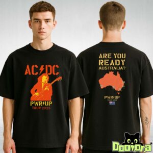 ACDC Black Tour Tee At Stadiums In Australia 2025 Featuring Are You Ready Map Artwork Two Sides T-Shirt