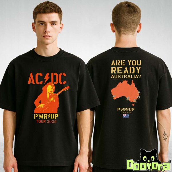 ACDC Black Tour Tee At Stadiums In Australia 2025 Featuring Are You Ready Map Artwork Two Sides T-Shirt