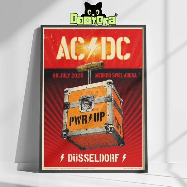 ACDC Concert Poster At Merkur Spiel Arena In Düsseldorf Germany On July 8 2025 With PWR UP TNT Flight Case Artwork Home Decor Poster Canvas