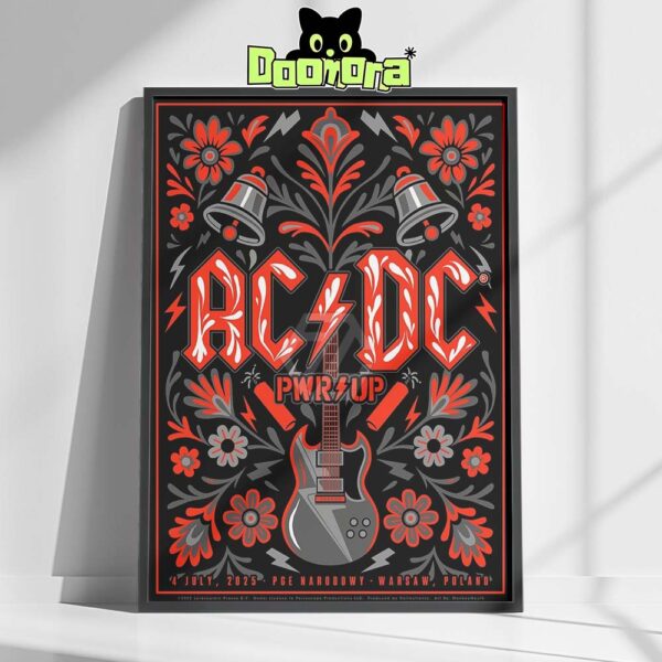 ACDC PWR UP Tour Poster At PGE Narodowy In Warsaw Poland On July 4 2025 Featuring Polish Folk-Inspired Floral Rock Design Home Decor Poster Canvas
