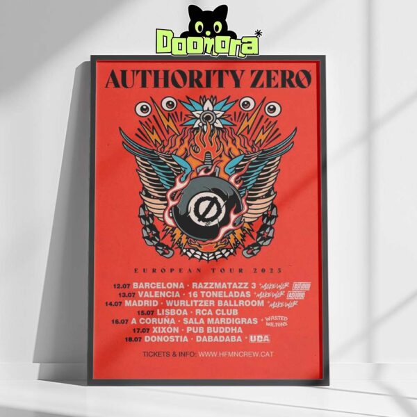 Authority Zero European Tour 2025 Concert Poster At Sala Mardi Gras In A Coruna Spain With Explosive Artwork Home Decor Poster Canvas