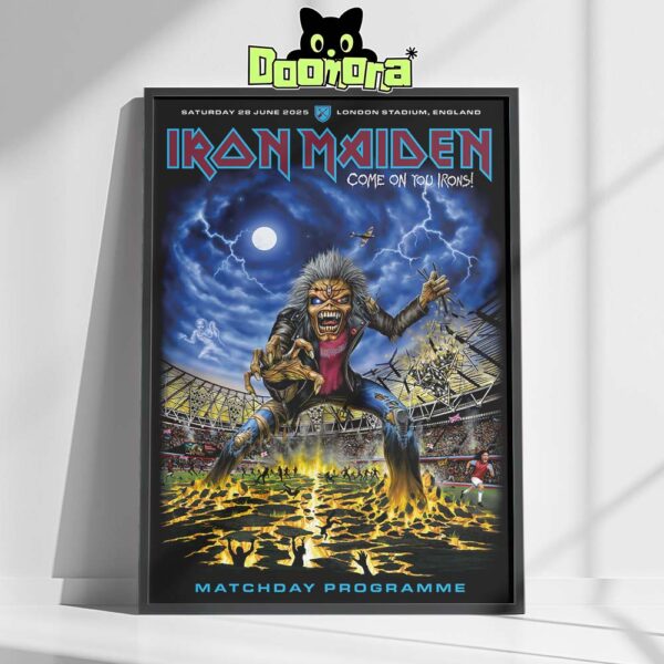 Iron Maiden Matchday Programme Poster At London Stadium In London England On June 28 2025 Featuring Eddie Erupting From The Pitch Home Decor Poster Canvas