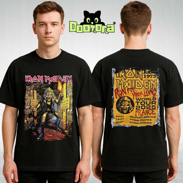 Iron Maiden Run For Your Lives World Tour 2025 France Tour Event Tee Eddie In The Catacombs Of Paris Two Sides Unisex T-Shirt