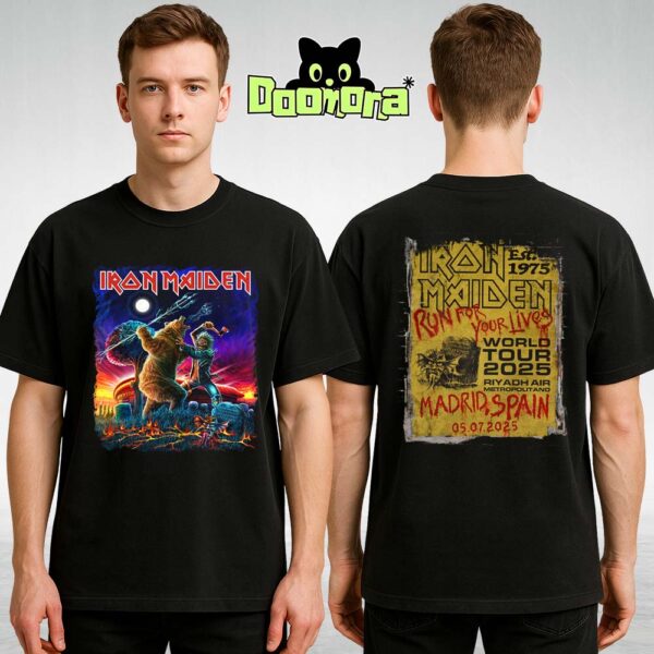 Iron Maiden Tour Tee Black At Cívitas Metropolitano In Madrid Spain On July 5 2025 Two Sides Unisex T-Shirt