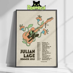Julian Lage Summer Tour Poster For July 9 To August 15 2025 Featuring Floral Guitar Illustration Across Europe And USA Home Decor Poster Canvas