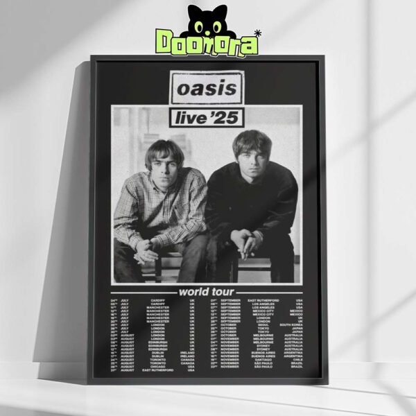 Oasis Concert Poster World Tour 2025 Featuring Classic Black and White Band Portrait Home Decor Poster Canvas