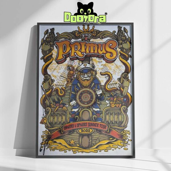 Primus Onward And Upward Summer Tour 2025 Poster Featuring Nautical Pirate Ship Captain Artwork Home Decor Poster Canvas