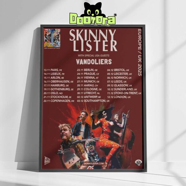 Skinny Lister UK Europe 2025 Tour Poster Featuring Vandoliers – Folk Punk Gig Dates Design Home Decor Poster Canvas