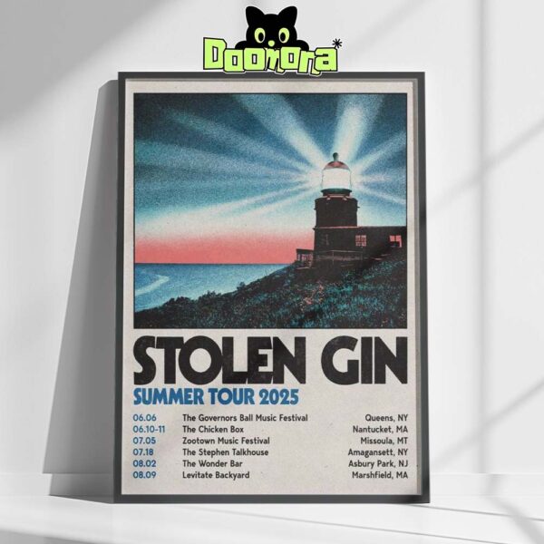 Stolen Gin Summer Tour 2025 Poster For August 09 At Levitate Backyard In Marshfield MA Lighthouse Sunset Artwork Home Decor Poster Canvas