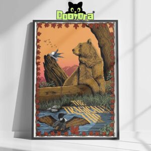 The Tragically Hip Canada Day Poster Featuring Bear and Loon Nature Scene With Maple Leaf Border Home Decor Poster Canvas