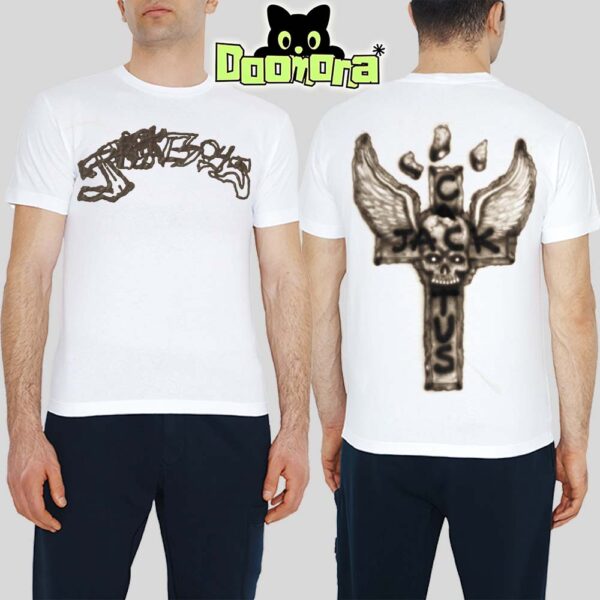 Travis Scott Jackboys II White Airbrush Skull Cross Tee With Graffiti Logo Back Design All Over Print Shirt