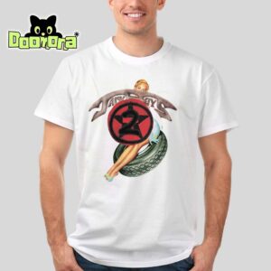 Travis Scott Jackboys II White Pin-Up Girl Graphic Tee With Red Star Logo T-Shirt