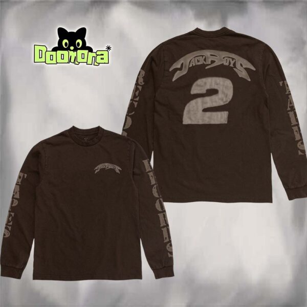 Travis Scott Jackboys Records Takedown Long Sleeve Shirt Brown Airbrush Number 2 Back Logo All Over Print Shirt