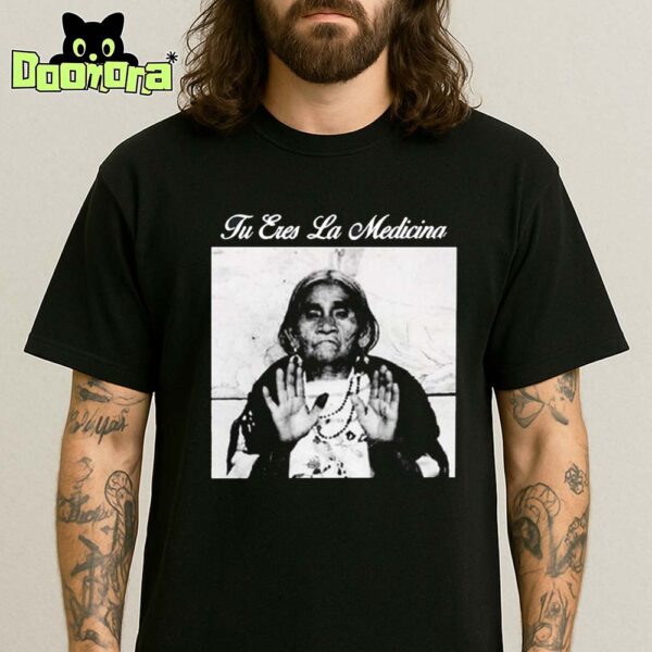 Tu Eres La Medicina Black Tee Featuring Vintage Healer Portrait Spiritual Statement Design Unisex T-Shirt